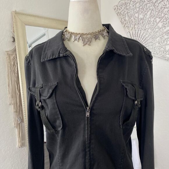 U.S Polo Assn Early 2000's Black Cotton Utility Gorpcore Buckle Mini Dress XL 16 - Picture 2 of 7